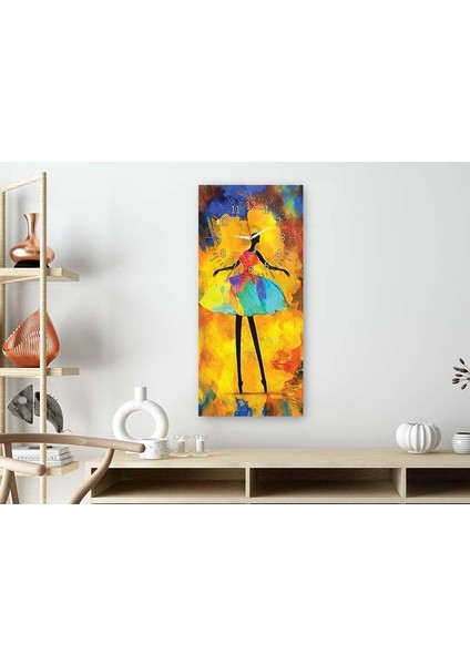 Dikey Üstten Saatli Sanat Temalı 50X100 cm Temperli Cam Tablo DSUS0057 fiyatları