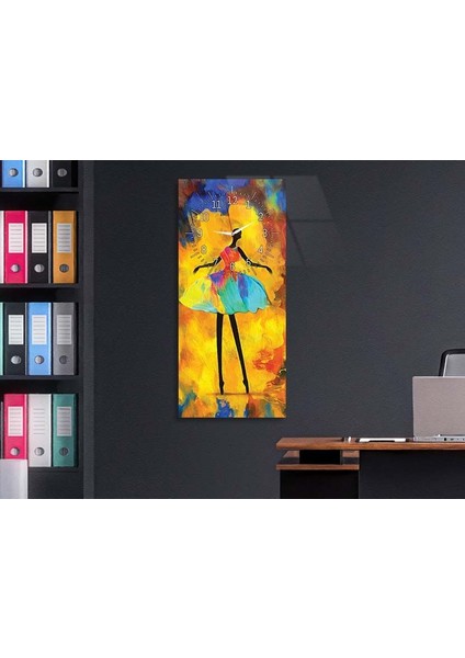 Dikey Üstten Saatli Sanat Temalı 50X100 cm Temperli Cam Tablo DSUS0057 modelleri