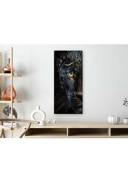 Panter Dikey Üstten Saatli Doğa Temalı 50X110 cm Cam Tablo DSUS0080