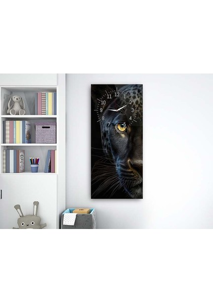 Panter Dikey Üstten Saatli Doğa Temalı 50X110 cm Cam Tablo DSUS0080