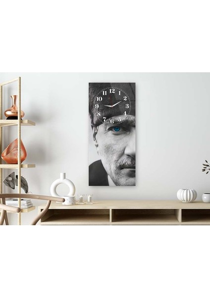 Mavi Gözlüm Mustafa Kemal Atatürk Dikey Üstten Saatli Vatan Temalı 50X110 cm Cam Tablo DSUV0010