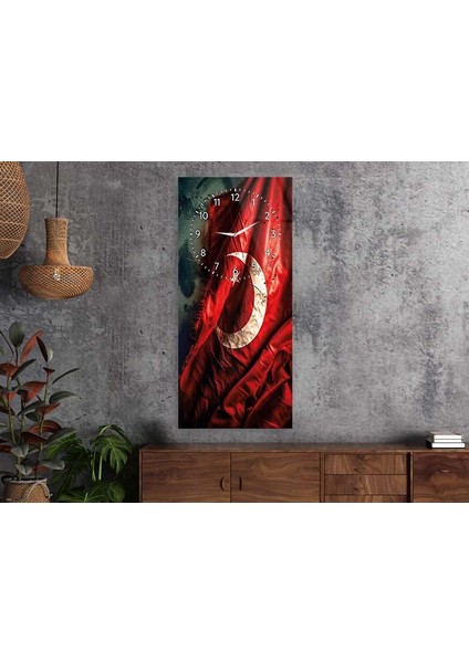 TÜRK BAYRAĞI Saatli Vatan Temalı 50X110 cm Cam Tablo DSUV0013