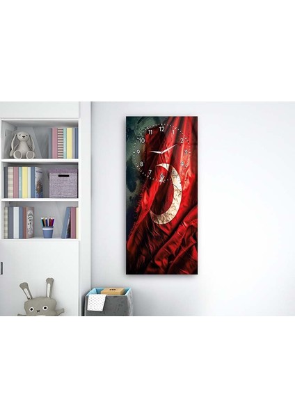 TÜRK BAYRAĞI Saatli Vatan Temalı 50X110 cm Cam Tablo DSUV0013