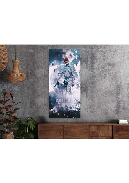 Dikey Üstten Saatli Vatan Temalı 50X100 cm Temperli Cam Tablo DSUV0034