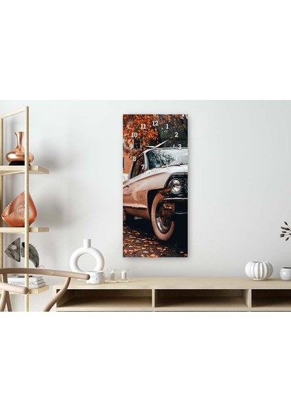 Nostaljik Araba Dikey Üstten Saatli Sanat Temalı 50X110 cm Cam Tablo DSUS0002 fiyatları