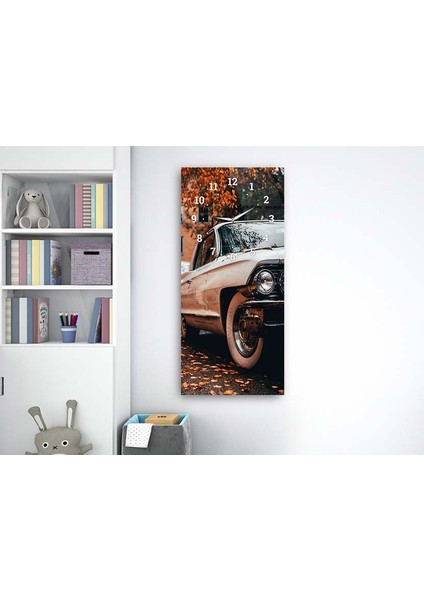 Nostaljik Araba Dikey Üstten Saatli Sanat Temalı 50X110 cm Cam Tablo DSUS0002 fırsatları