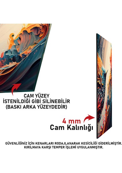 Soyut Çiçek Dikey Üstten Saatli Sanat Temalı 50X110 cm Cam Tablo DSUS0015