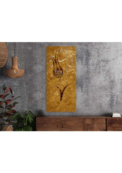 Soyut Çiçek Dikey Üstten Saatli Sanat Temalı 50X100 cm Temperli Cam Tablo DSUS0048