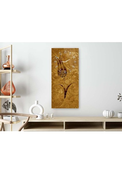 Soyut Çiçek Dikey Üstten Saatli Sanat Temalı 50X100 cm Temperli Cam Tablo DSUS0048 fiyatları