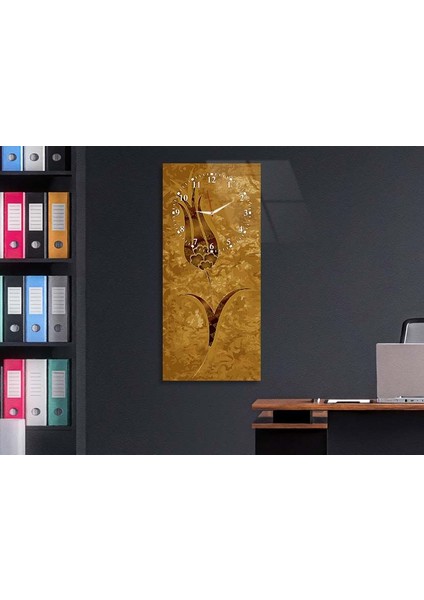 Soyut Çiçek Dikey Üstten Saatli Sanat Temalı 50X100 cm Temperli Cam Tablo DSUS0048 modelleri