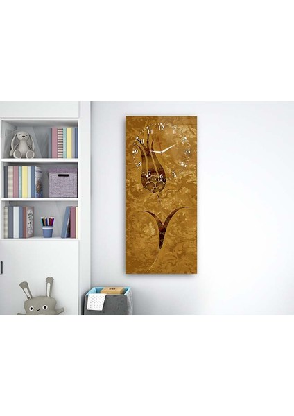 Soyut Çiçek Dikey Üstten Saatli Sanat Temalı 50X100 cm Temperli Cam Tablo DSUS0048 fırsatları