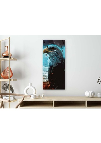 Asil Duruşlu KARTAL ve Deniz Dikey Saatli Sanat Temalı 50X110 cm Cam Tablo DSUS0037