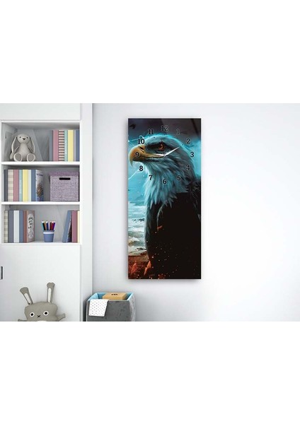 Asil Duruşlu KARTAL ve Deniz Dikey Saatli Sanat Temalı 50X110 cm Cam Tablo DSUS0037