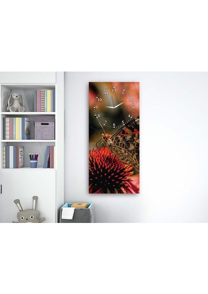 Kelebek ve Çiçek Dikey Üstten Saatli Sanat Temalı 50X110 cm Cam Tablo DSUS0069 fırsatları
