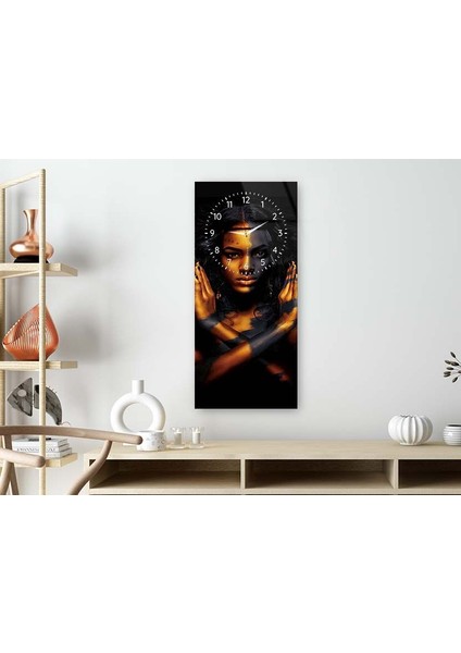 Dikey Üstten Saatli Sanat Temalı 50X100 cm Temperli Cam Tablo DSUS0036 fiyatları