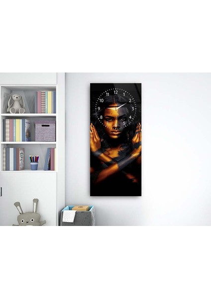Dikey Üstten Saatli Sanat Temalı 50X100 cm Temperli Cam Tablo DSUS0036 fırsatları