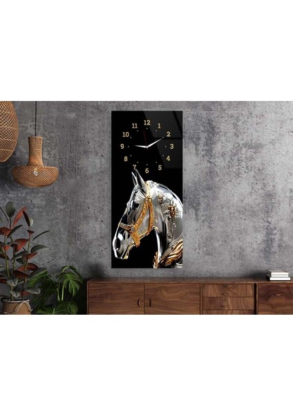 Dikey Üstten Saatli Sanat Temalı 50X100 cm Temperli Cam Tablo DSUS0045