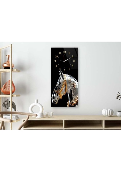 Dikey Üstten Saatli Sanat Temalı 50X100 cm Temperli Cam Tablo DSUS0045 fiyatları