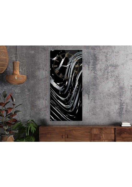 Dikey Üstten Saatli Sanat Temalı 50X100 cm Temperli Cam Tablo DSUS0071