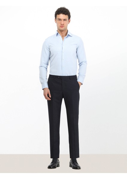 Açık Mavi Düz Slim Fit Dokuma Klasik Pamuk Karışımlı Gömlek