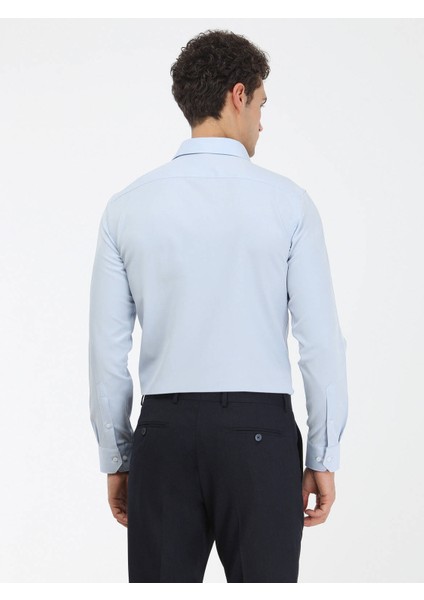 Açık Mavi Düz Slim Fit Dokuma Klasik Pamuk Karışımlı Gömlek