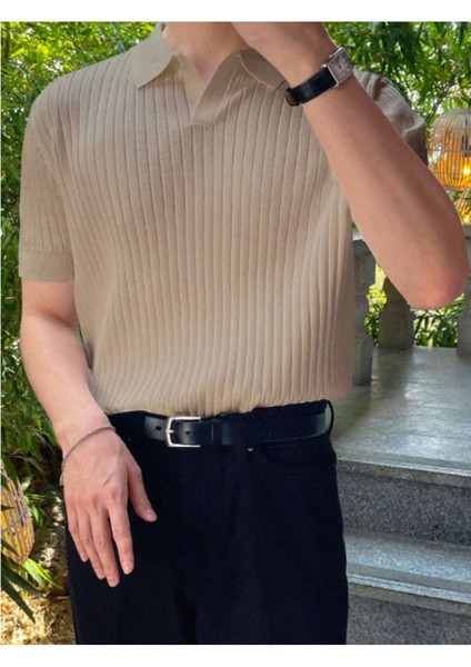Vizon Erkek Fitilli Polo Yaka Triko T-Shirt