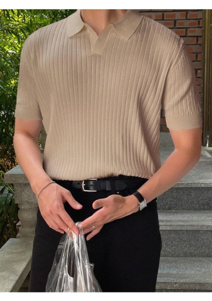 Vizon Erkek Fitilli Polo Yaka Triko T-Shirt