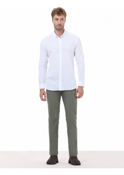 Nil Yeşili Baskılı Regular Fit Dokuma Casual %100 Pamuk Gömlek
