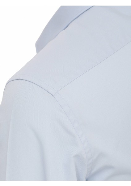 Mavi Düz Slim Fit Dokuma Klasik Pamuk Karışımlı Gömlek