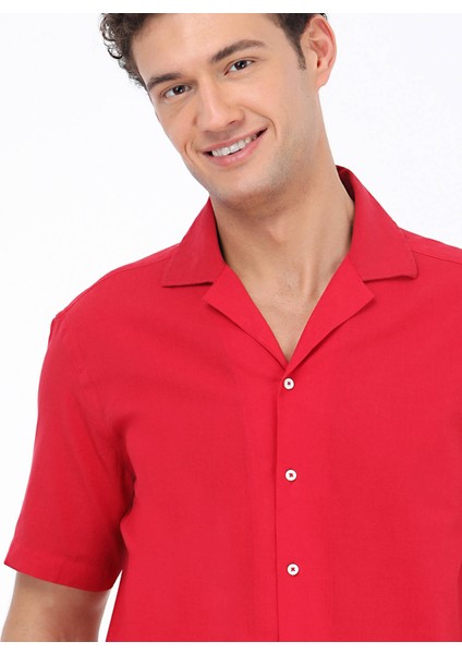 Kırmızı Desenli Regular Fit Dokuma Casual %100 Pamuk Gömlek