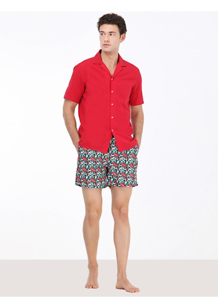 Kırmızı Desenli Regular Fit Dokuma Casual %100 Pamuk Gömlek