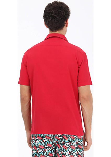 Kırmızı Desenli Regular Fit Dokuma Casual %100 Pamuk Gömlek
