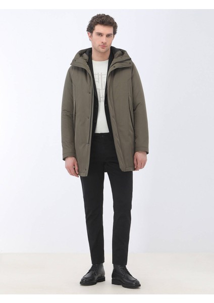 Haki Regular Fit Kapüşonlu Casual Dokuma Kaban modelleri