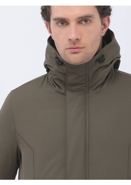 Haki Regular Fit Kapüşonlu Casual Dokuma Kaban fırsatları