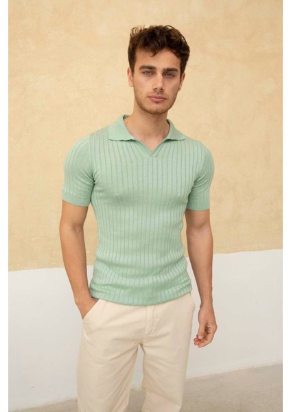 Erkek Fitilli Polo Yaka Triko T-Shirt fiyatları