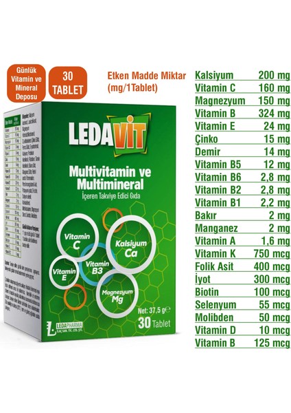 Multivitamin Mineral 30 Tablet