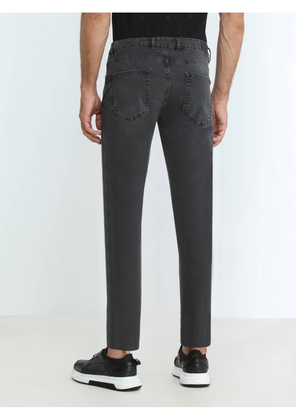 Koyu Gri Slim Fit Denim Pamuk Karışımlı Pantolon fırsatları