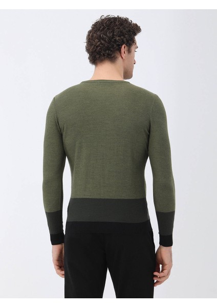 Açık Haki Bisiklet Yaka Yün Karışımlı Triko Kazak indirimleri