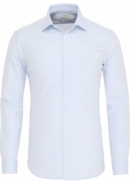 Açık Mavi Düz Slim Fit Dokuma Klasik Pamuk Karışımlı Gömlek