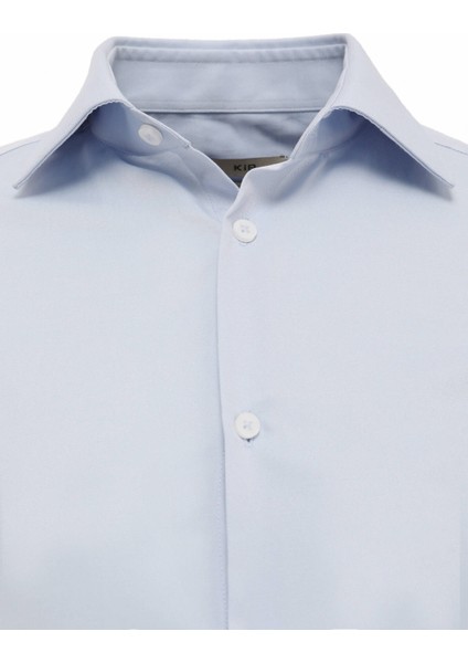 Açık Mavi Düz Slim Fit Dokuma Klasik Pamuk Karışımlı Gömlek