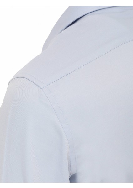 Açık Mavi Düz Slim Fit Dokuma Klasik Pamuk Karışımlı Gömlek