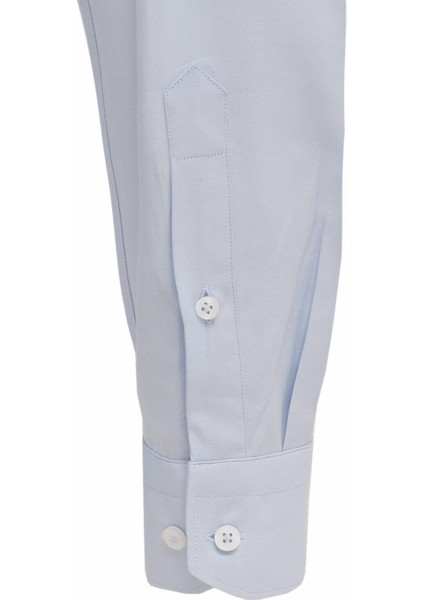 Açık Mavi Düz Slim Fit Dokuma Klasik Pamuk Karışımlı Gömlek