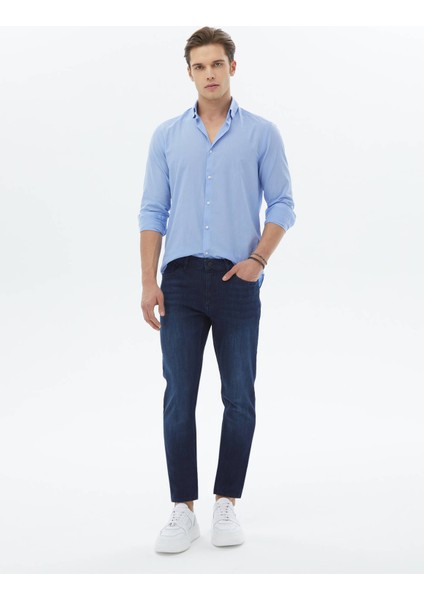 Mavi Düz Regular Fit Dokuma Casual %100 Pamuk Gömlek