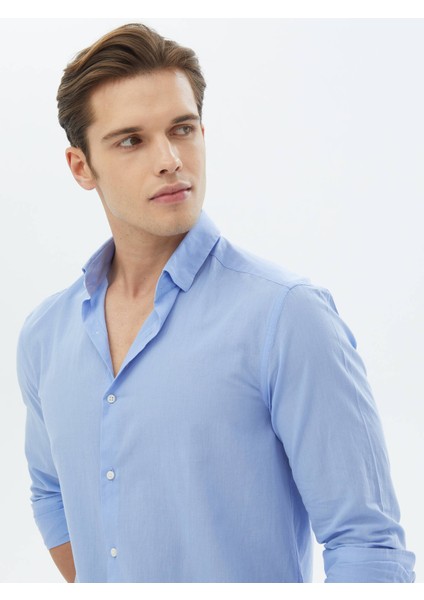 Mavi Düz Regular Fit Dokuma Casual %100 Pamuk Gömlek modelleri