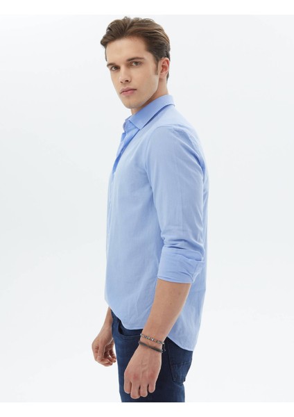 Mavi Düz Regular Fit Dokuma Casual %100 Pamuk Gömlek fırsatları