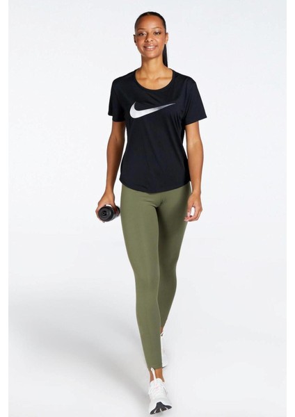 Dri-Fit One Swoosh Graphic Running Standart Fit Kesim Siyah Kadın Tişört