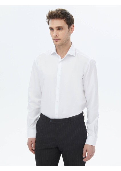 Beyaz Düz Regular Fit Dokuma Klasik Pamuk Karışımlı Gömlek indirimleri