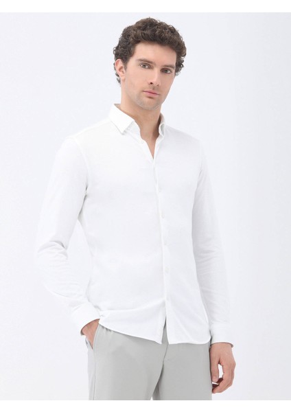 Beyaz Slim Fit Casual %100 Pamuk Gömlek