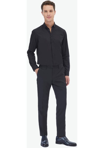 Siyah Düz Slim Fit Dokuma Klasik %100 Pamuk Gömlek fiyatları