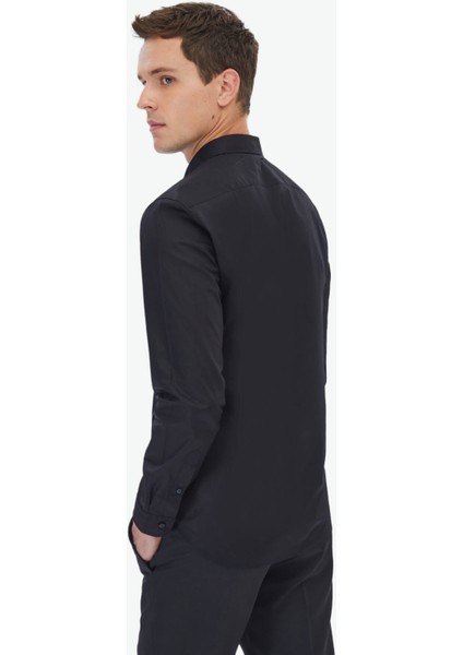 Siyah Düz Slim Fit Dokuma Klasik %100 Pamuk Gömlek indirimleri